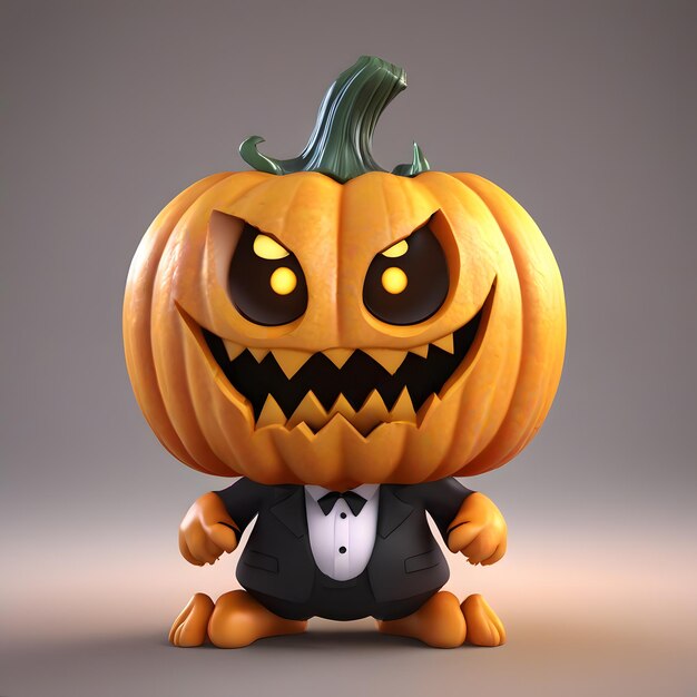 3d cute pumpkin monster in formal suito on halloween