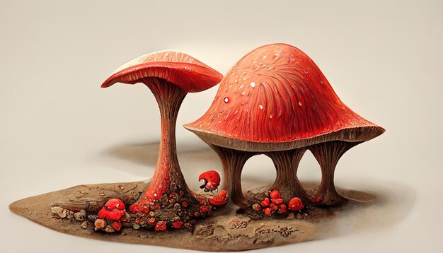 3D Cute Red Mushroom In The Ground Illustration