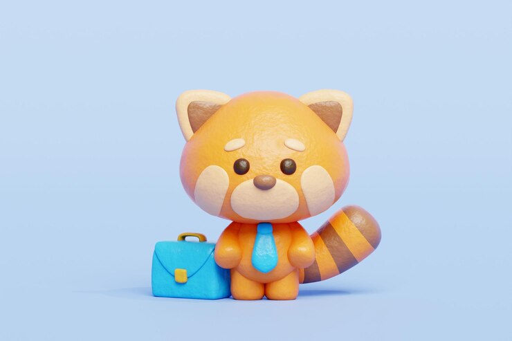 Photo 3d cute red panda business wearing tie cartoon animal character 3d rendering