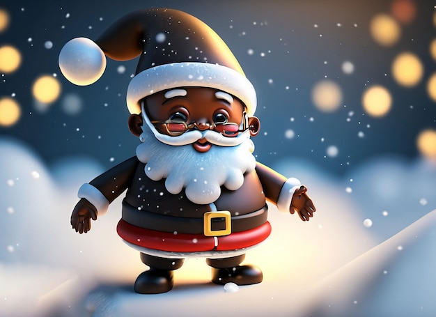 3d cute Santa Claus winter space of snow with Christmas lights