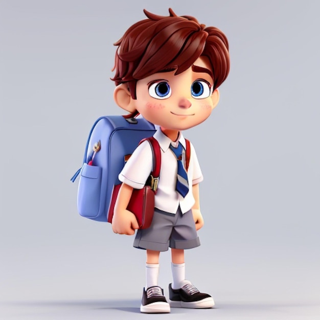 3D cute school boy character New cute happy smiling white background Generate Ai