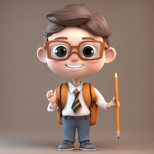 3d cute school boy character