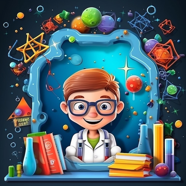 3D cute science cell photo frame colorful cartoon