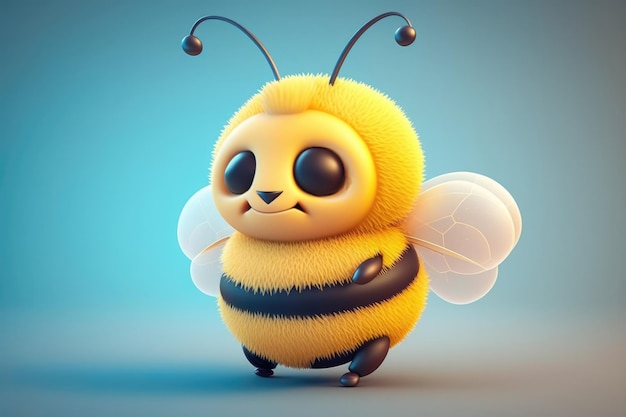 3D Cute smile little bee kawaii character Realistic bee with big eyes