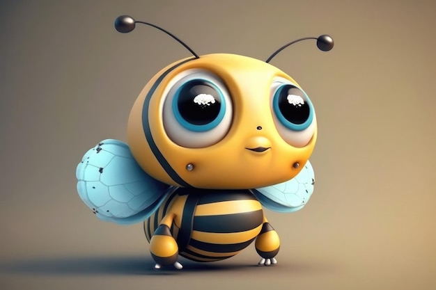 3D Cute smile little bee kawaii character Realistic bee with big eyes