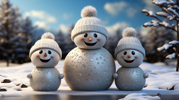 3d cute snowman and animation