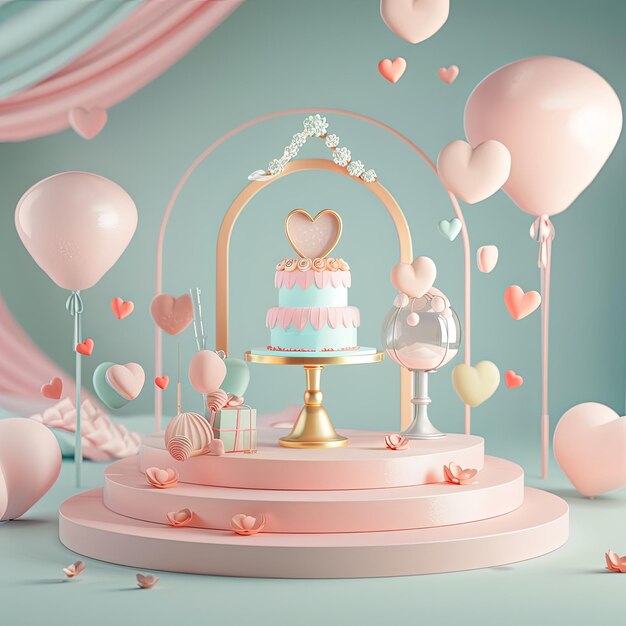 3D Cute Soft pastelcolored Wedding and Engagement Elements