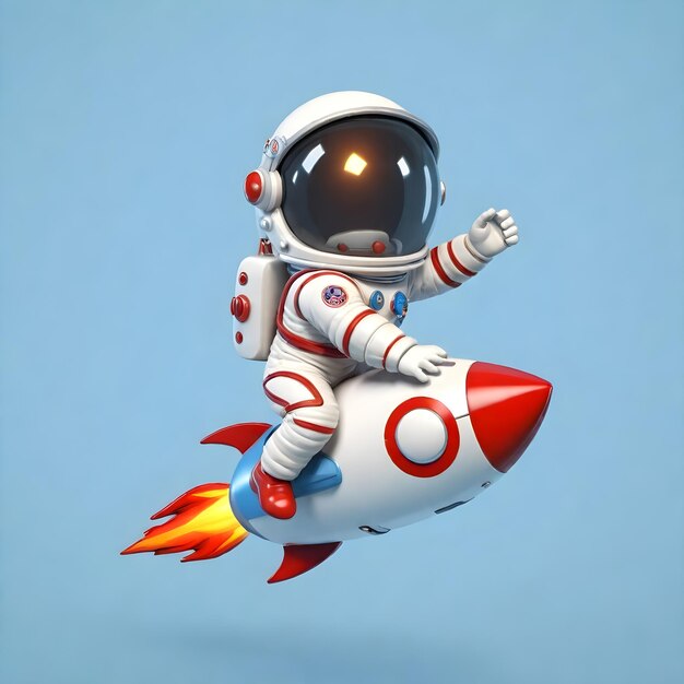 3d cute spaceman cartoon character illustration rocket missile coin vector art icon astronaut