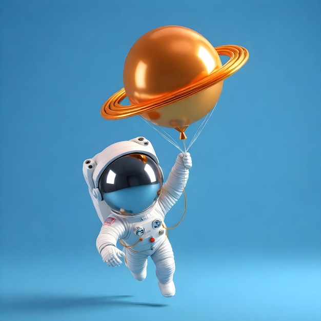 Photo 3d cute spaceman cartoon character illustration rocket missle goal vector art modeling austronaut