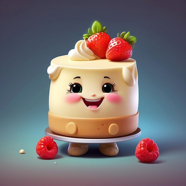3D-дизайн симпатичного персонажа клубничного торта