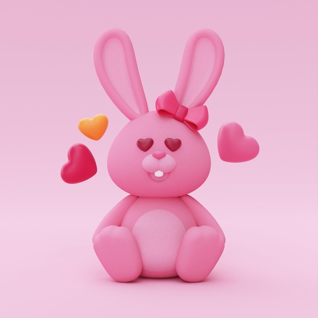 3d Cute teddy bunny with heartshape balloons isolated on pink background Element decor for Valentine's Day easter'day Mother's Day or birthday 3d rendering