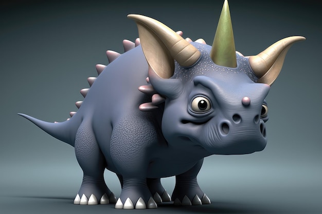 3D cute Triceratops cartoon A group of primitive reptile dinosaurs from the Cretaceous period