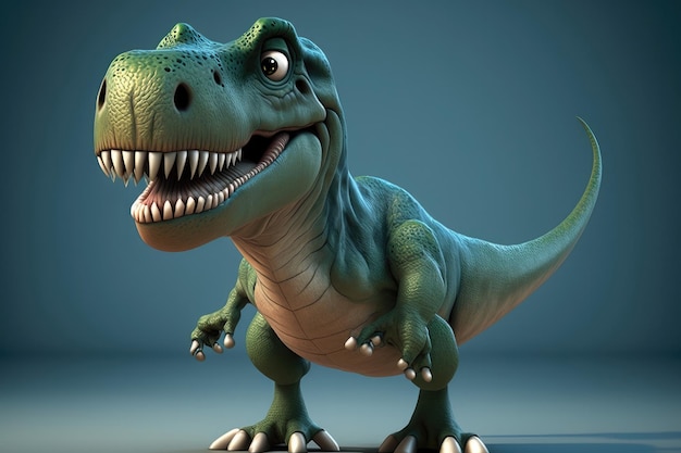 3D cute Tyrannosaurus rex cartoon A group of primitive reptile dinosaurs from the Cretaceous period