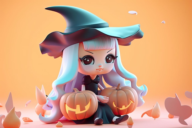 3d Cute witch Halloween theme Generative Ai