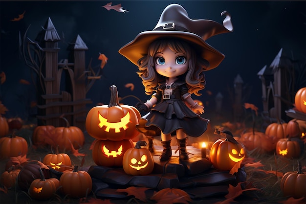 3d Cute witch Halloween