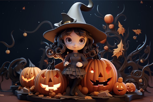 3d Cute witch Halloween