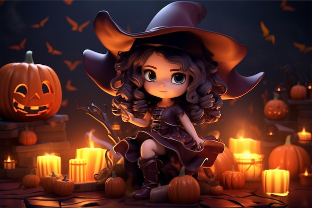 3d Cute witch Halloween