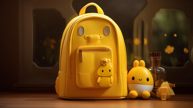 3D cute yellow backpack with pockets