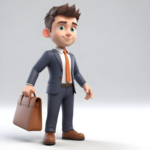 3d cute young businessman character with a office bag on white background