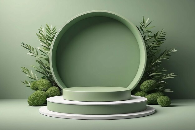 3d Cylinder podiums groene scène met platform olijf abstracte achtergrond Leeg vitrine voor cosmetische producten Stage voor de prijsuitreiking mockup display case