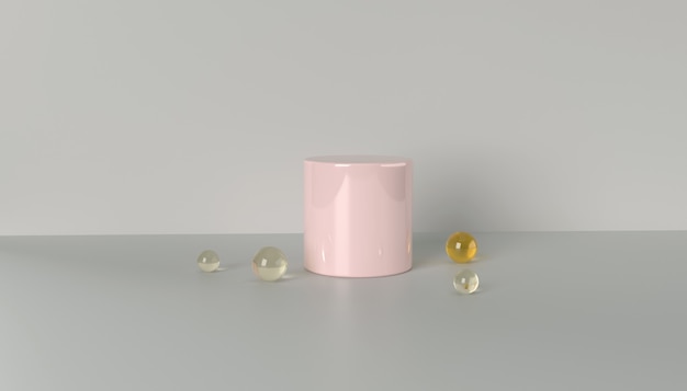 3d cylinder render with some glass ball.s