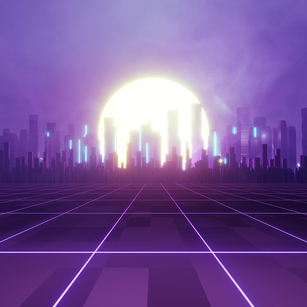 3D dark city of cyberspace metaverse digital landscape of futuristic background concept