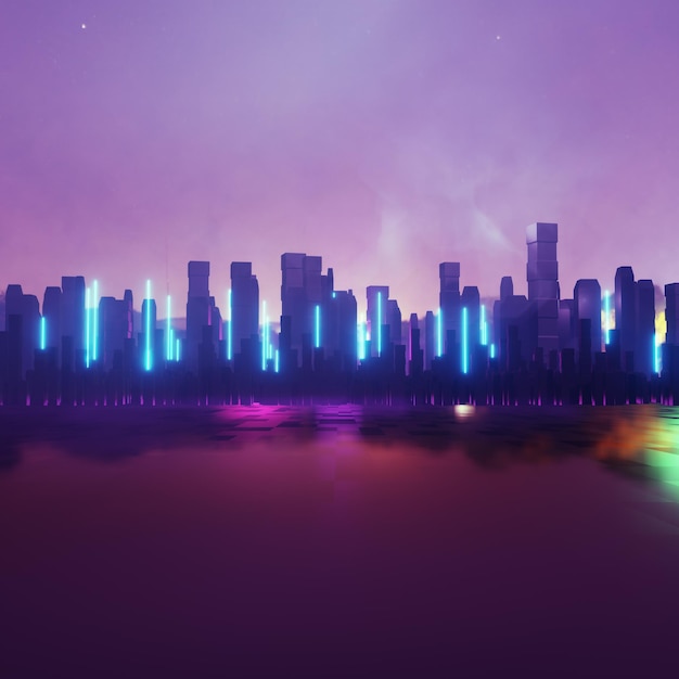 Photo 3d dark city of cyberspace metaverse digital landscape of futuristic background concept