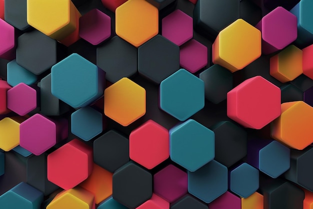 Photo 3d dark colorful hexagon background