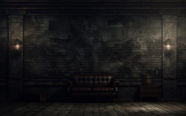 Photo 3d dark grunge style interior with spotlight