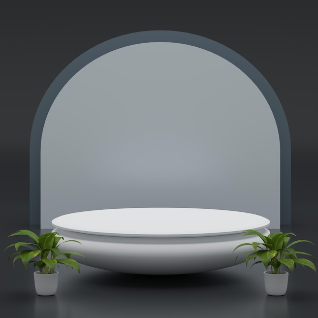 3D dark podium with plants and for products