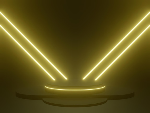 Photo 3d dark podium with yellow neon lights