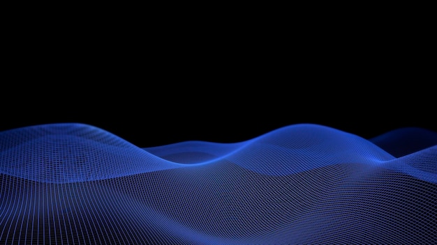 3d data abstract background Technology digital blue wave lines on black backdrop Cyber science