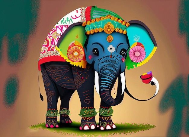Foto elefante decorato in 3d per l'onam felice