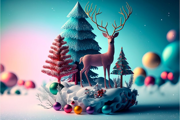 3d decorative design objects big and small deer gift boxes\
snowy trees gold confetti happy new year