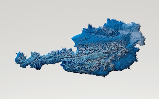 3d Deep Blue Water Austria Map Shaded Relief Texture Map On White Background 3d Illustration