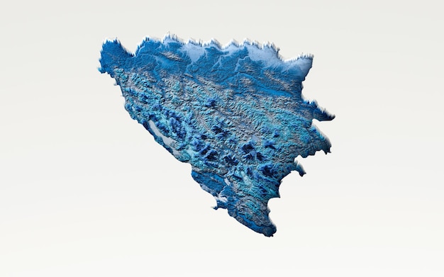 3d 깊고 푸른 물 보스니아 헤르체고비나 지도 흰색 배경 3d 그림에 음영 기복 지도