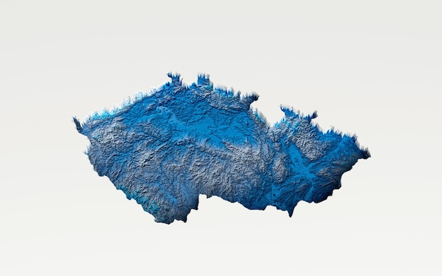 3d ディープ・ブルー・ウォーター チェコ共和国 地図 シャデード・リリーフ・テクスチャー 白い背景の地図 3d イラスト