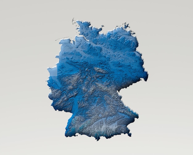 3d Deep Blue Water Germany Map Shaded Relief Texture Map On White Background 3d Illustration