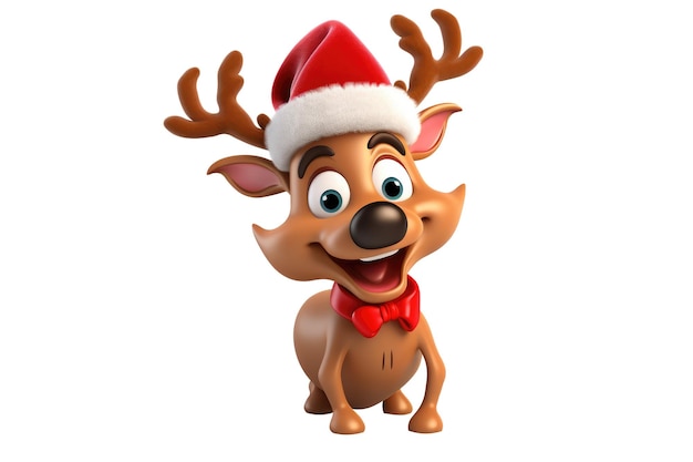 Photo 3d deer funny cartoon character rudolph cute generative ai