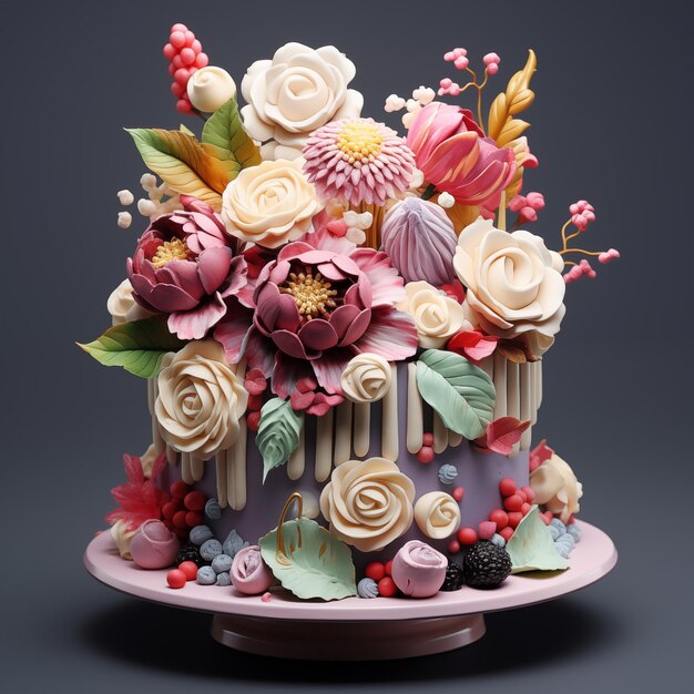 Foto design di deliziose torte di fiori in 3d