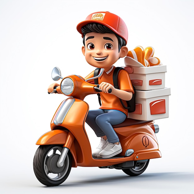 3d delivery cartoon character with scooter