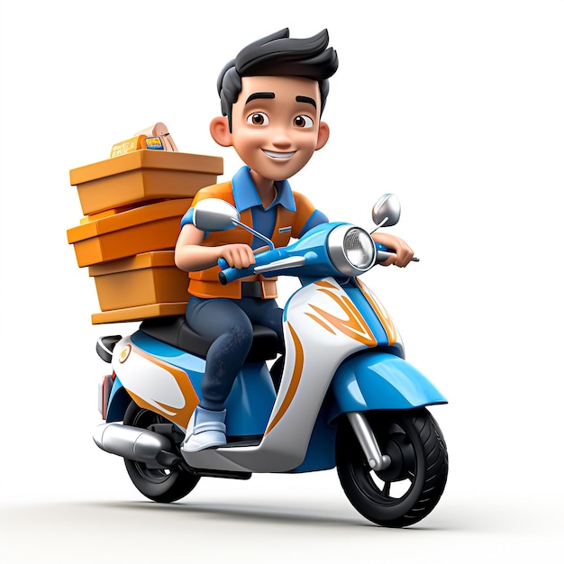 3d delivery cartoon character with scooter