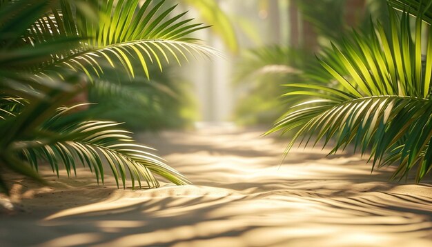 a 3D depiction of a processional path lined with the shadows of palm branches