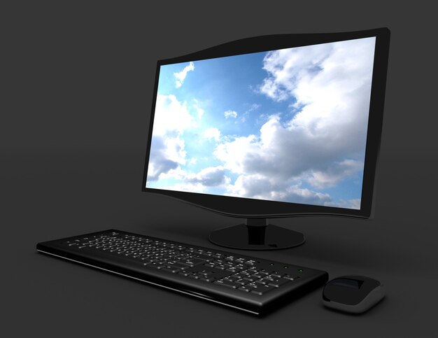 3dデスクトップコンピュータの概念。 3Dレンダリングされたイラスト