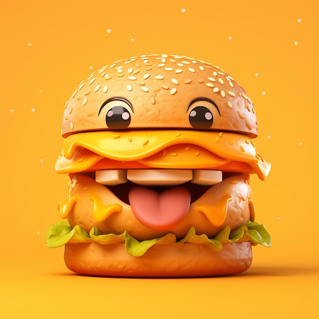 3d design of burger in yellow background