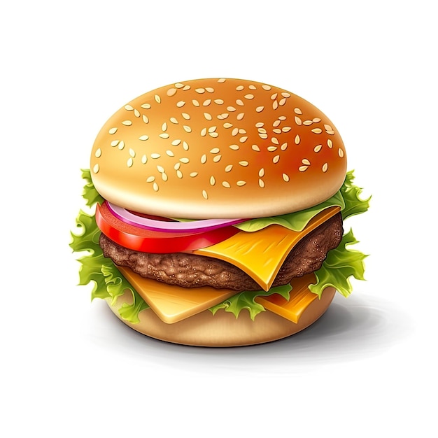 3D design of cheeseburger over white background