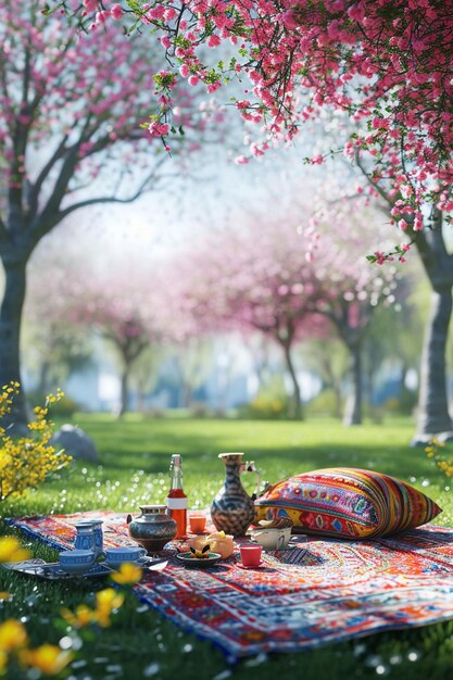 Photo a 3d design depicting a minimalistic picnic setting for sizdah bedar