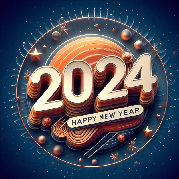 Premium Photo A 3D design on the occasion of New Year 2024 with the