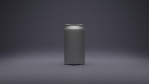 Photo 3d design of soft drink can with gray color and purple background