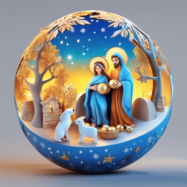 3d design of spheres with an illustration effect with a christmas nativity